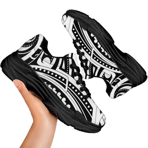 Maori Tribal Tattoo Pattern Print Black Chunky Shoes