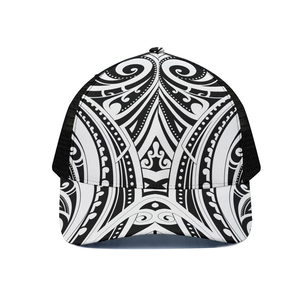 Maori Tribal Tattoo Pattern Print Black Mesh Trucker Cap