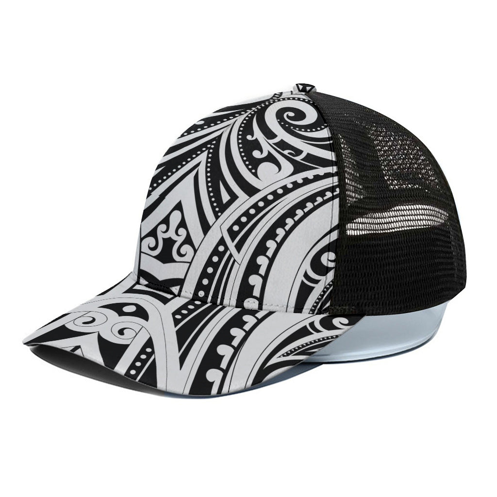 Maori Tribal Tattoo Pattern Print Black Mesh Trucker Cap