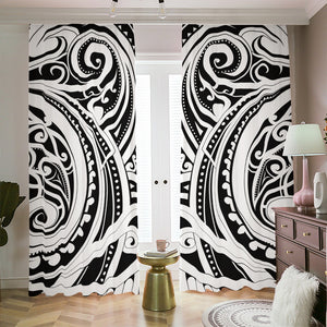 Maori Tribal Tattoo Pattern Print Blackout Pencil Pleat Curtains