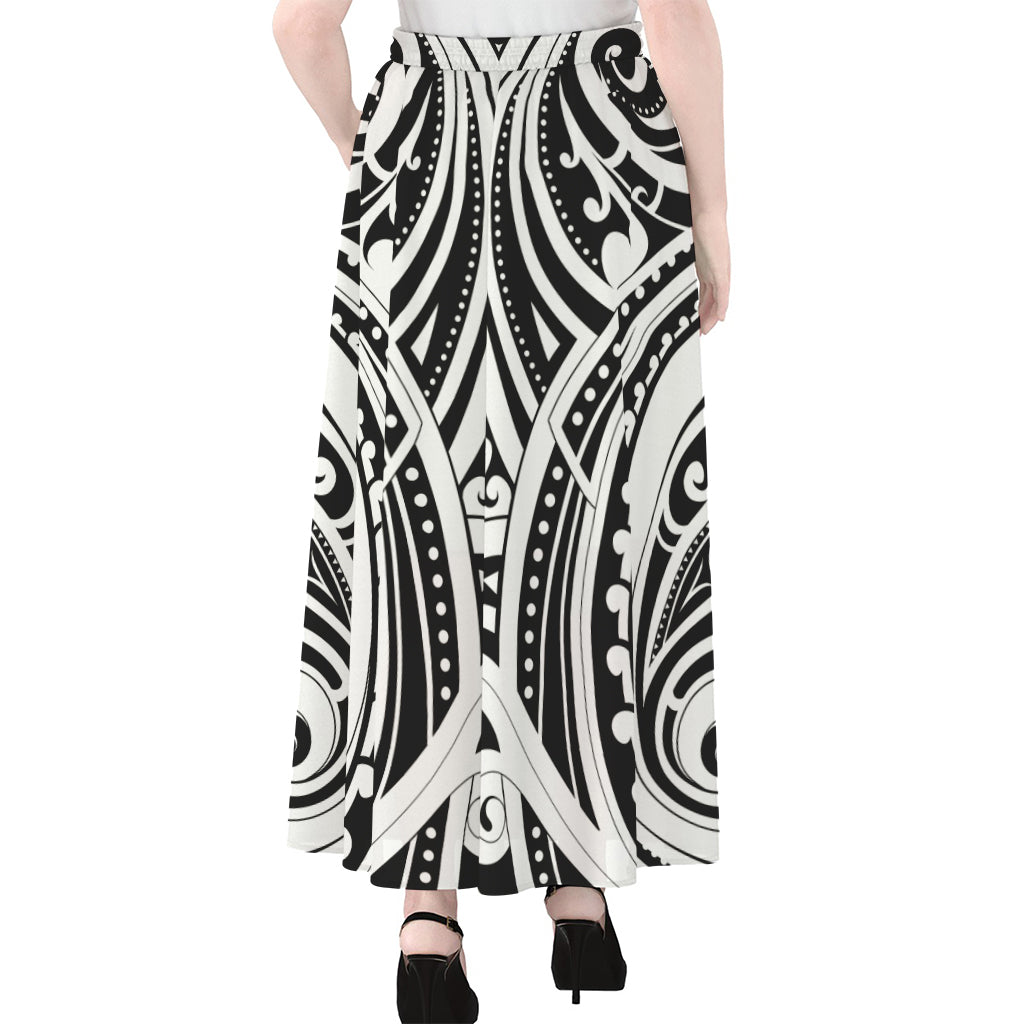 Maori Tribal Tattoo Pattern Print Chiffon Maxi Skirt