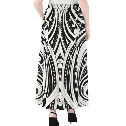 Maori Tribal Tattoo Pattern Print Chiffon Maxi Skirt
