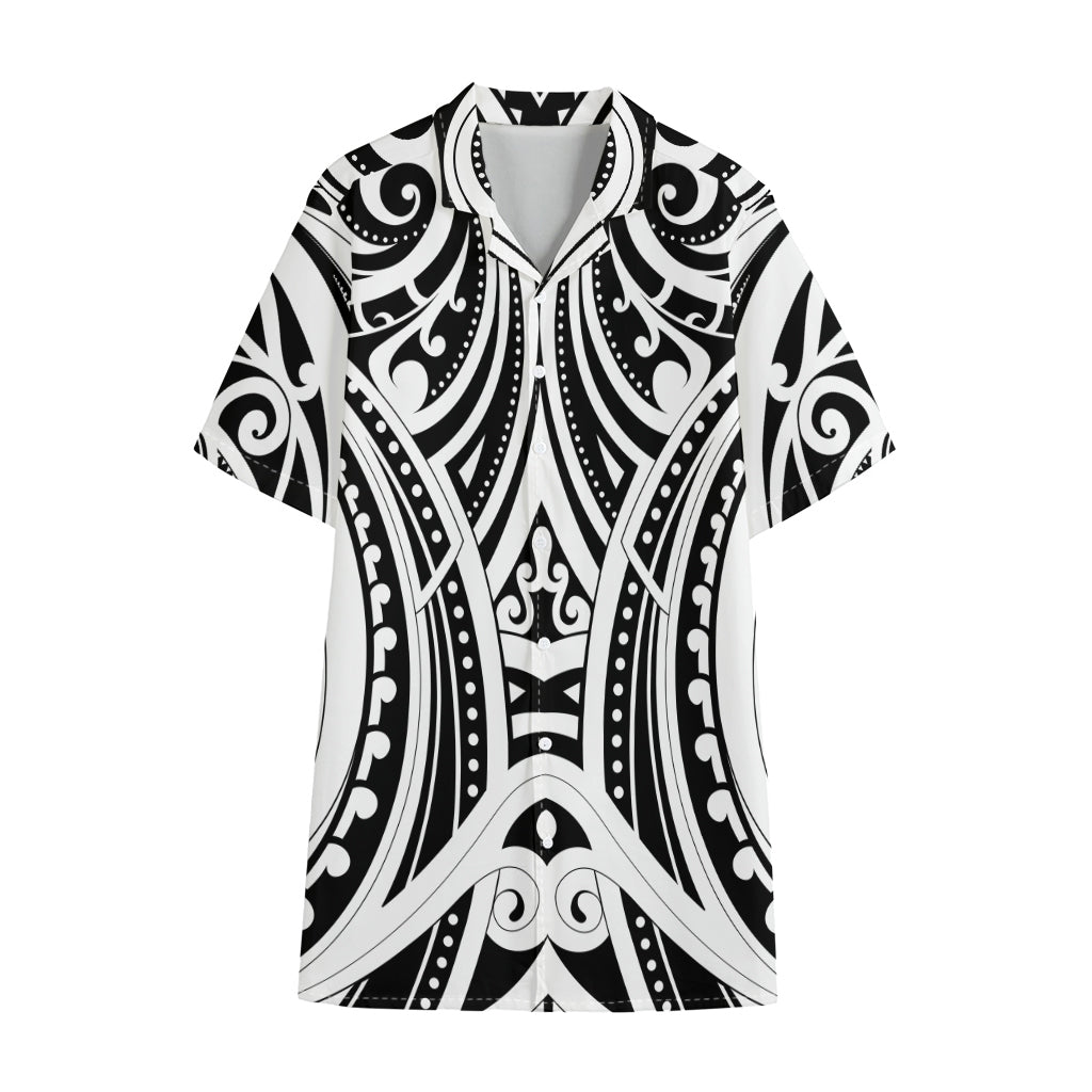 Maori Tribal Tattoo Pattern Print Cotton Hawaiian Shirt