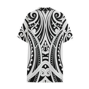 Maori Tribal Tattoo Pattern Print Cotton Hawaiian Shirt