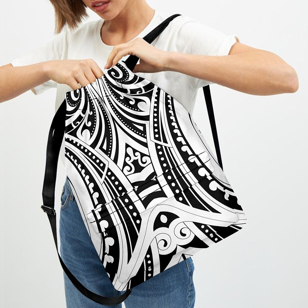 Maori Tribal Tattoo Pattern Print Drawstring Backpack