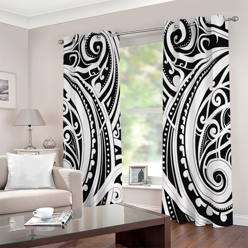 Maori Tribal Tattoo Pattern Print Extra Wide Grommet Curtains