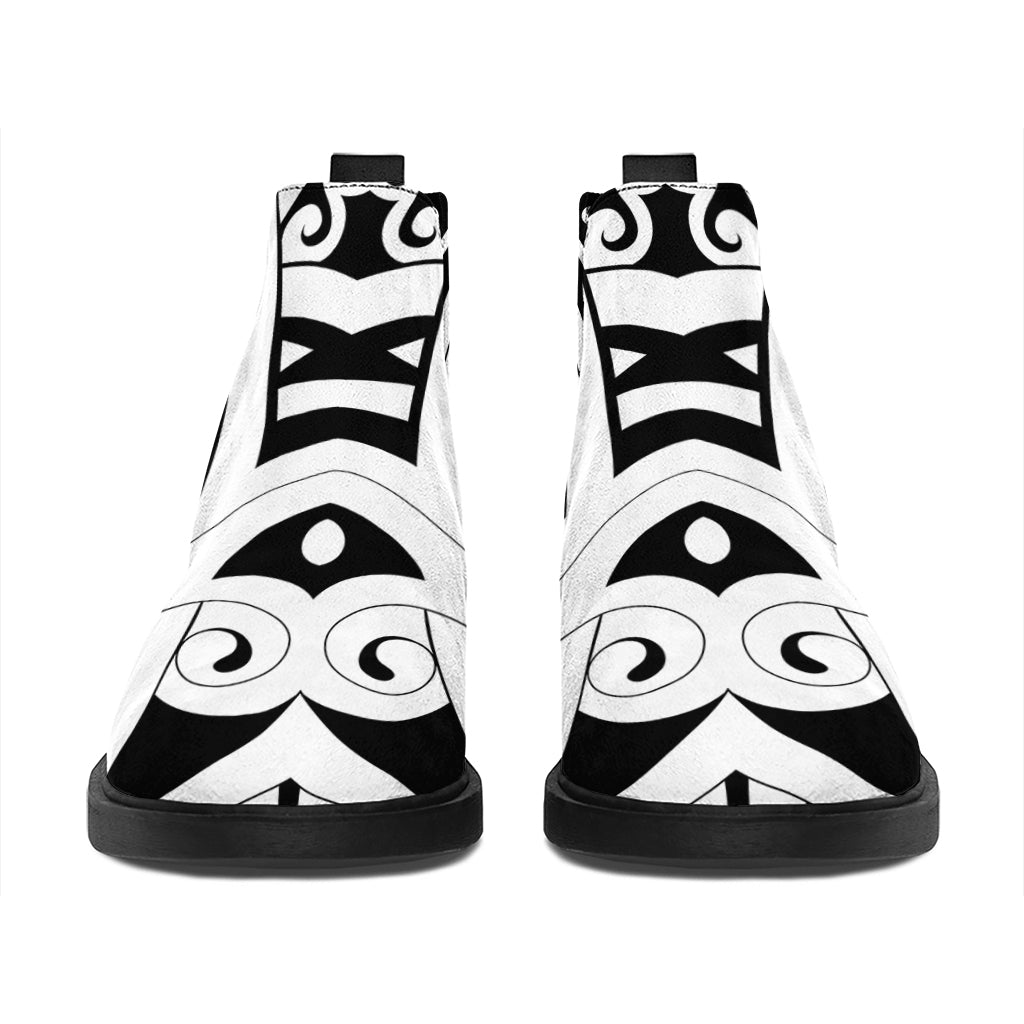 Maori Tribal Tattoo Pattern Print Flat Ankle Boots