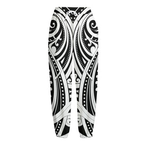 Maori Tribal Tattoo Pattern Print Fleece Lined Knit Pants