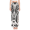 Maori Tribal Tattoo Pattern Print High Slit Maxi Skirt