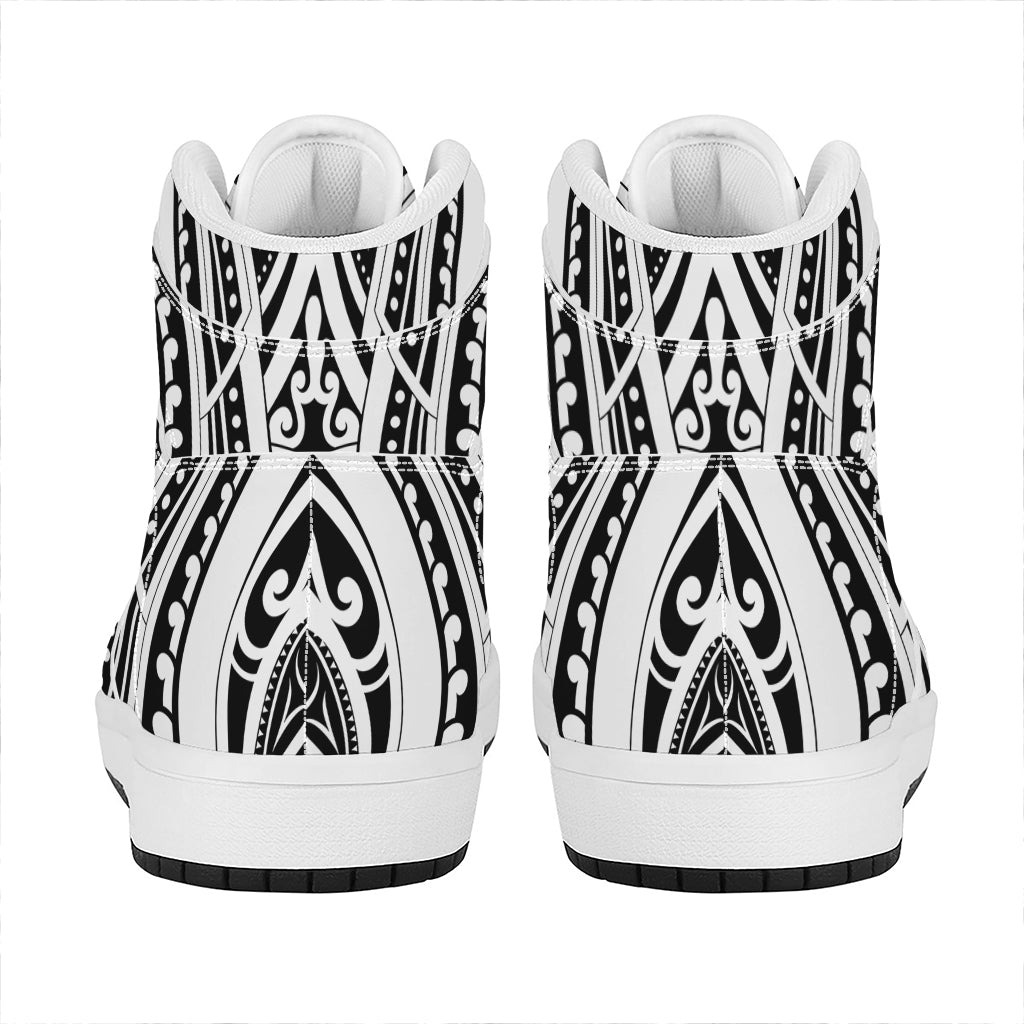 Maori Tribal Tattoo Pattern Print High Top Leather Sneakers