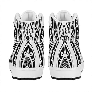 Maori Tribal Tattoo Pattern Print High Top Leather Sneakers