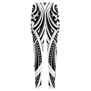 Maori Tribal Tattoo Pattern Print High-Waisted Pocket Leggings