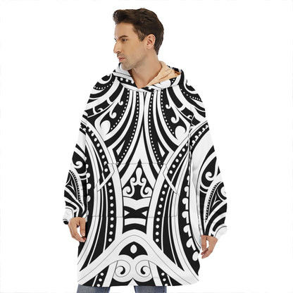 Maori Tribal Tattoo Pattern Print Hoodie Blanket