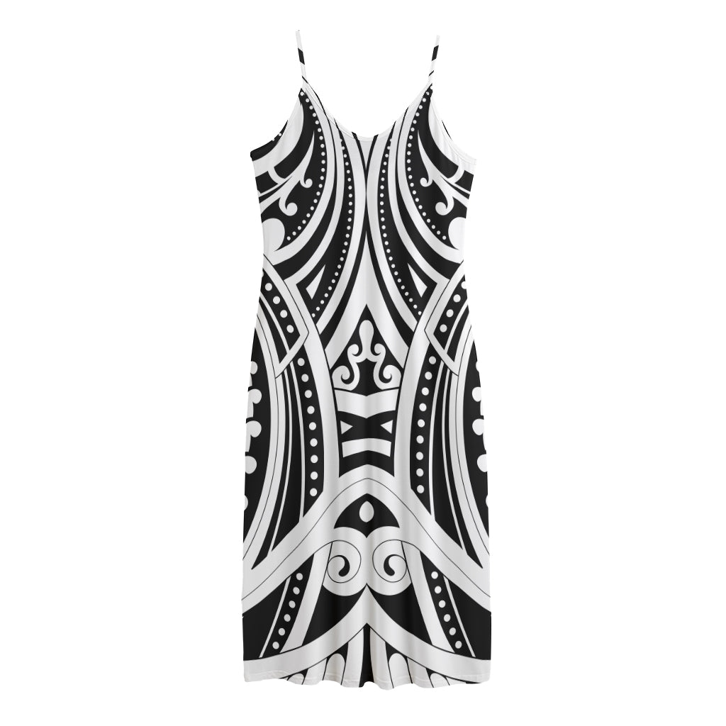 Maori Tribal Tattoo Pattern Print Jersey Midi Cami Dress