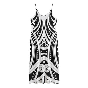 Maori Tribal Tattoo Pattern Print Jersey Midi Cami Dress