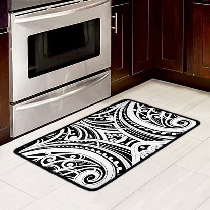 Maori Tribal Tattoo Pattern Print Kitchen Mat
