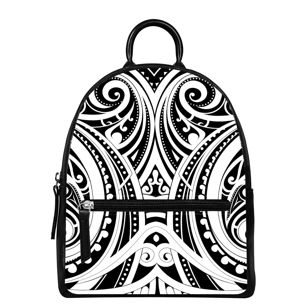 Maori Tribal Tattoo Pattern Print Leather Backpack