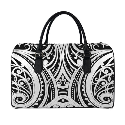 Maori Tribal Tattoo Pattern Print Leather Duffle Bag