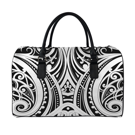 Maori Tribal Tattoo Pattern Print Leather Duffle Bag