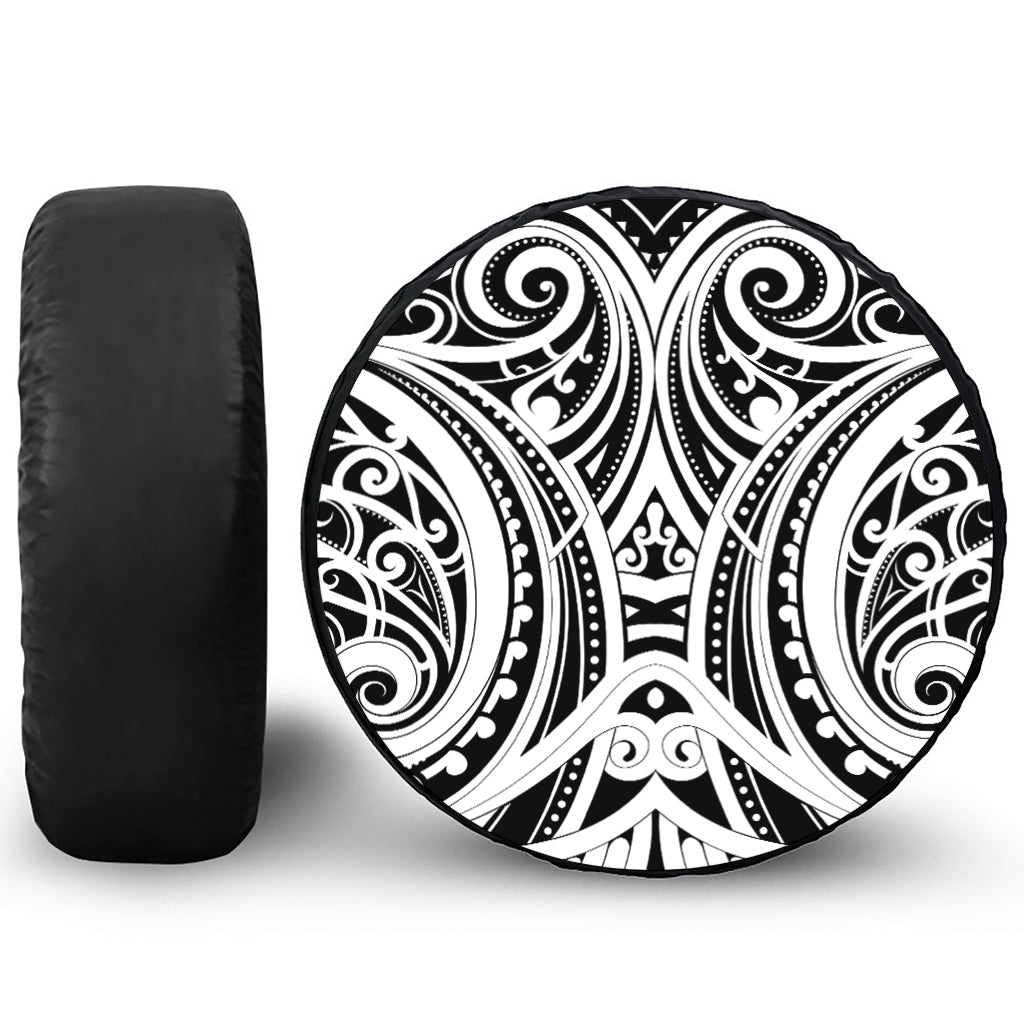 Maori Tribal Tattoo Pattern Print Leather Spare Tire Cover