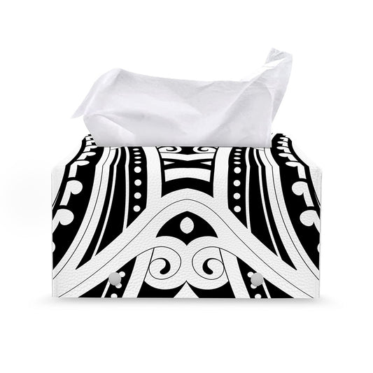 Maori Tribal Tattoo Pattern Print Leather Tissue Box Cover