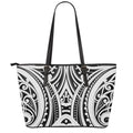 Maori Tribal Tattoo Pattern Print Leather Tote Bag With Zipper