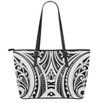 Maori Tribal Tattoo Pattern Print Leather Tote Bag