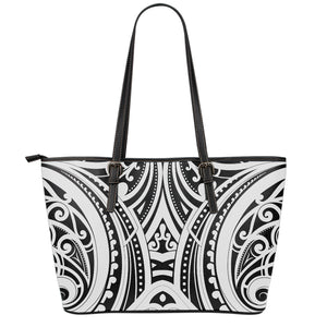 Maori Tribal Tattoo Pattern Print Leather Tote Bag