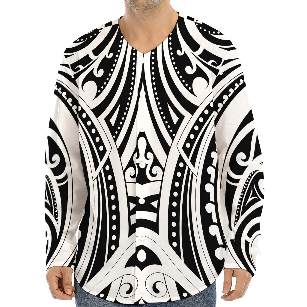 Maori Tribal Tattoo Pattern Print Long Sleeve Baseball Jersey