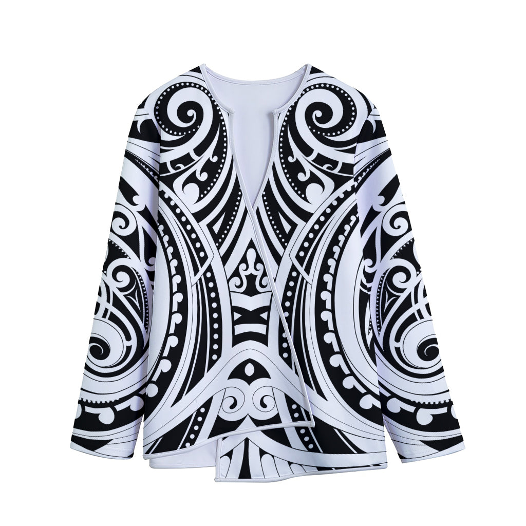 Maori Tribal Tattoo Pattern Print Long Sleeve Short Coat