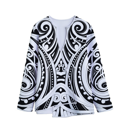 Maori Tribal Tattoo Pattern Print Long Sleeve Short Coat