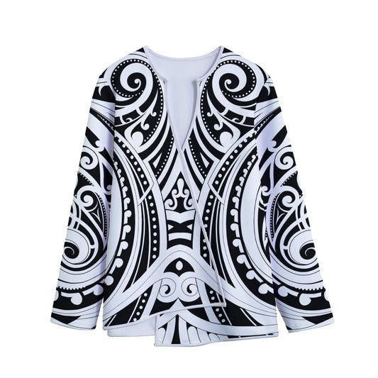 Maori Tribal Tattoo Pattern Print Long Sleeve Short Coat