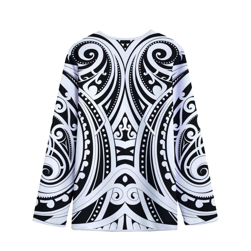 Maori Tribal Tattoo Pattern Print Long Sleeve Short Coat
