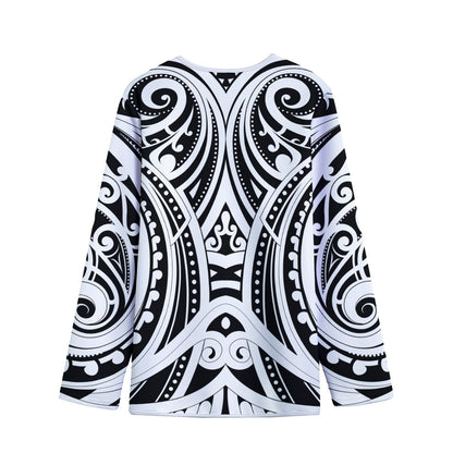Maori Tribal Tattoo Pattern Print Long Sleeve Short Coat