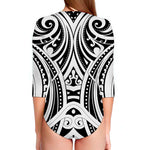 Maori Tribal Tattoo Pattern Print Long Sleeve Swimsuit