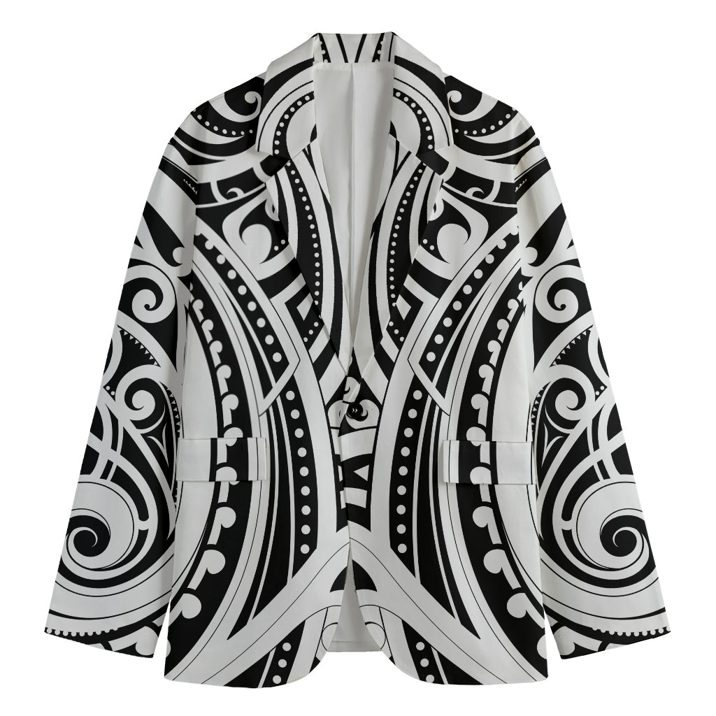 Maori Tribal Tattoo Pattern Print Men's Cotton Blazer