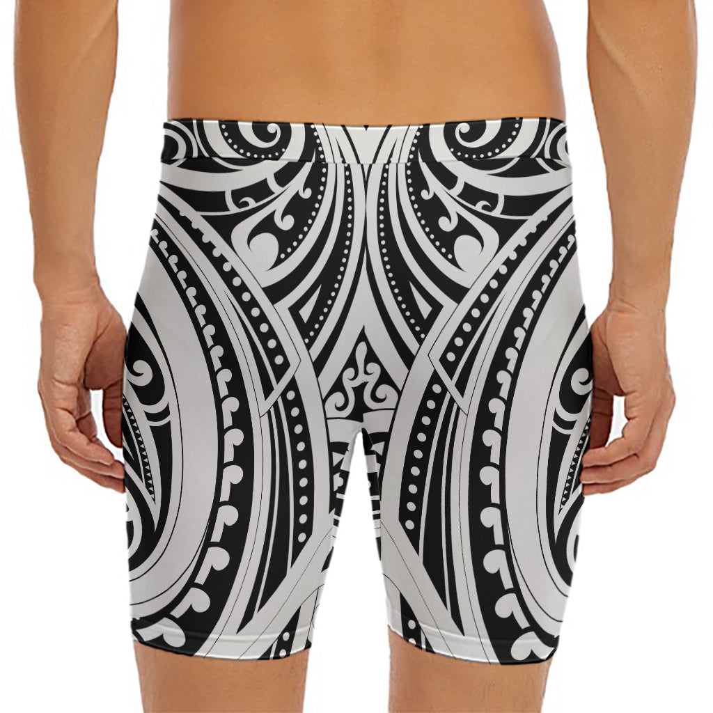 Maori Tribal Tattoo Pattern Print Men's Long Boxer Briefs