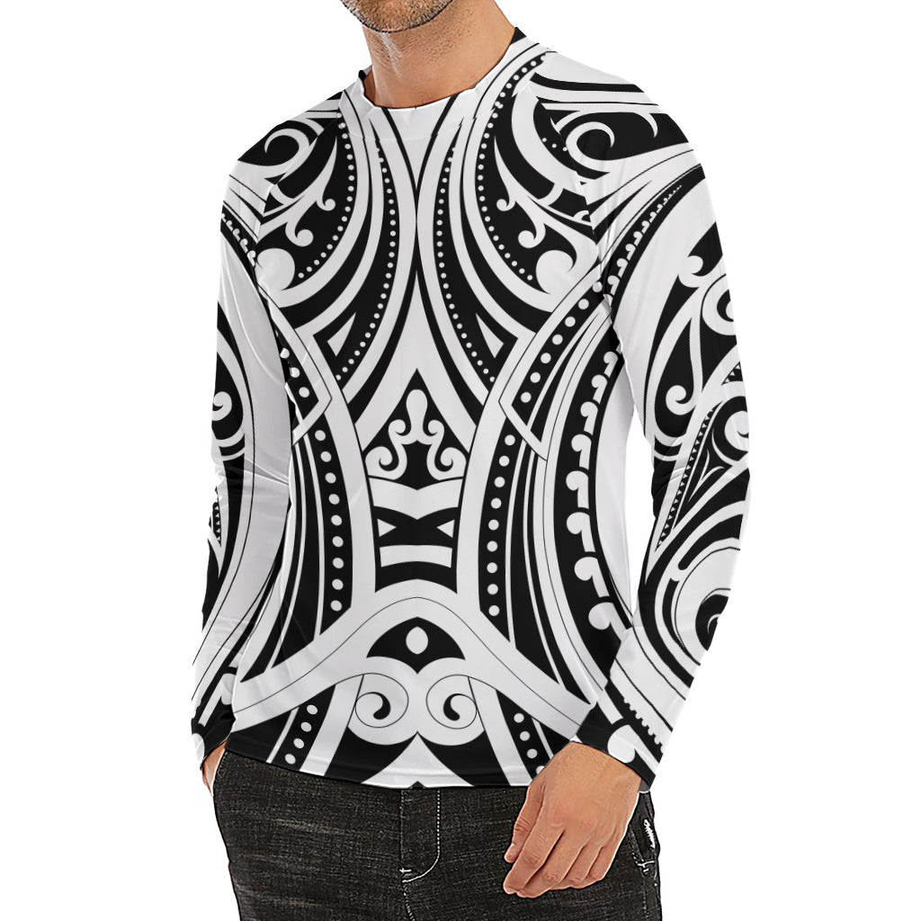 Maori Tribal Tattoo Pattern Print Men's Long Sleeve Rash Guard