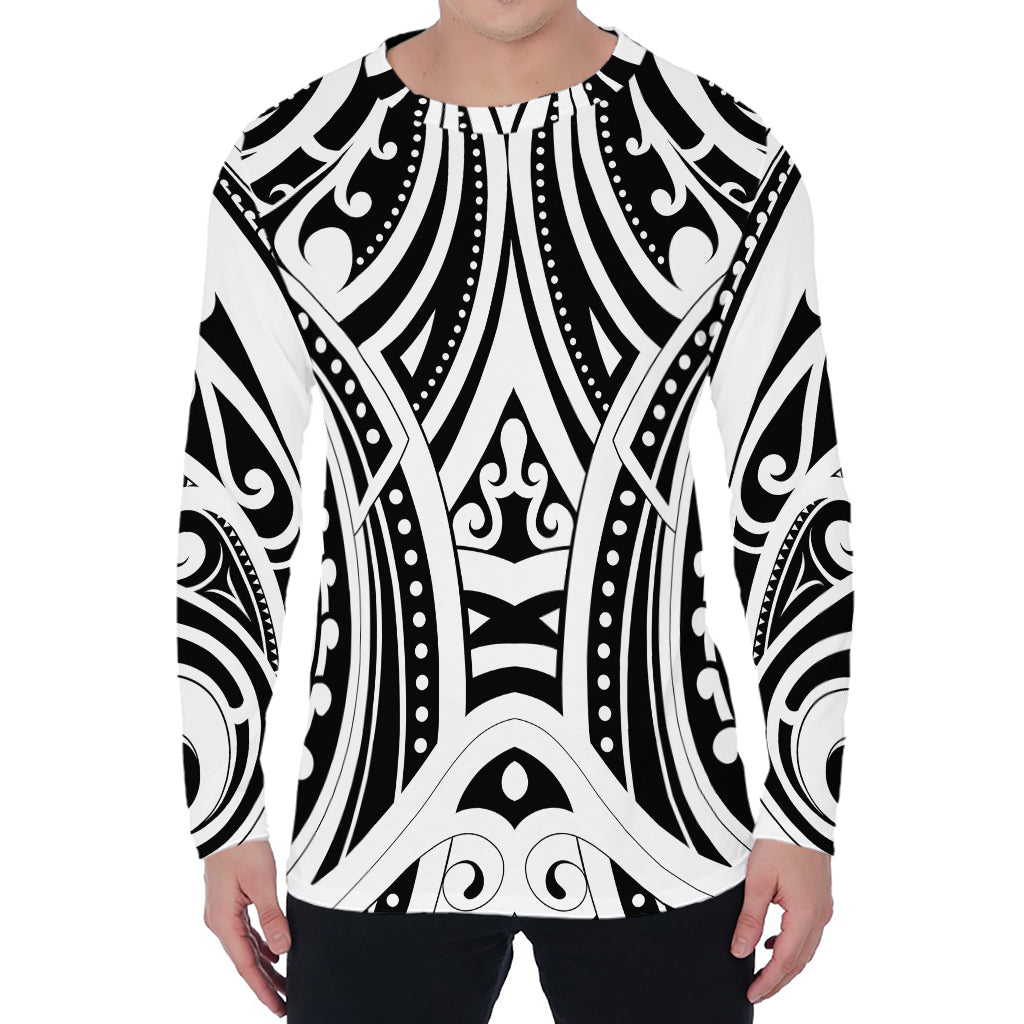 Maori Tribal Tattoo Pattern Print Men's Long Sleeve T-Shirt