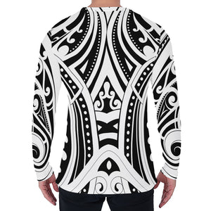 Maori Tribal Tattoo Pattern Print Men's Long Sleeve T-Shirt