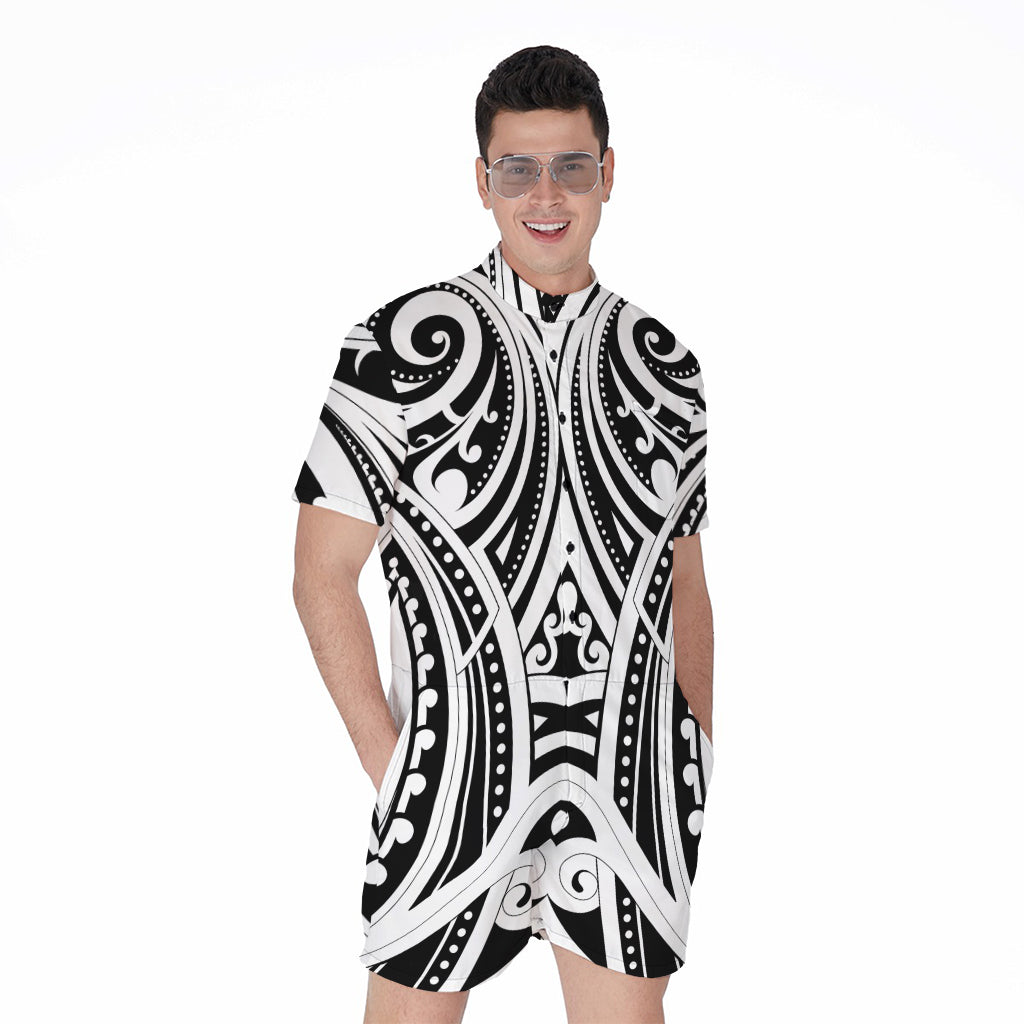 Maori Tribal Tattoo Pattern Print Men's Rompers