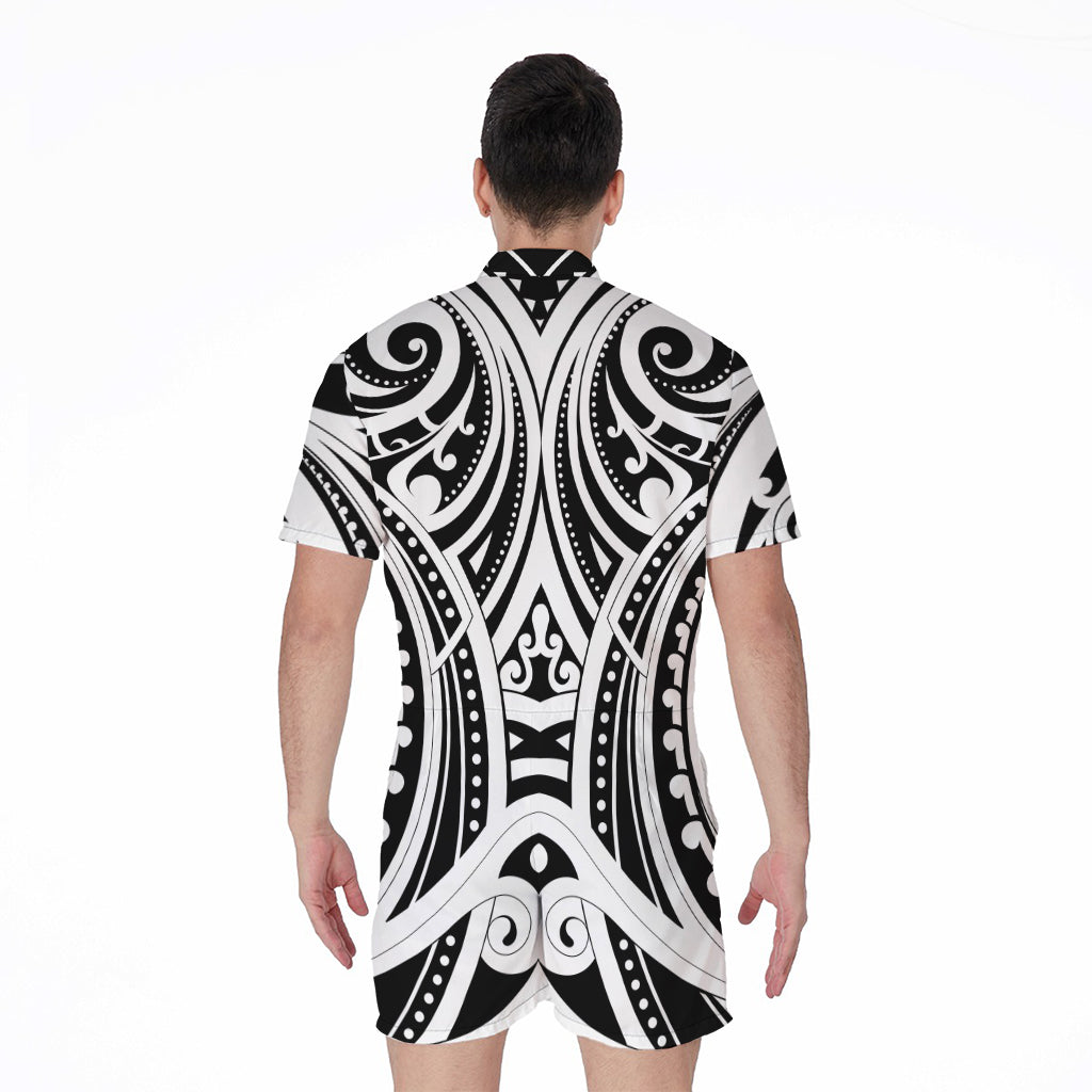 Maori Tribal Tattoo Pattern Print Men's Rompers