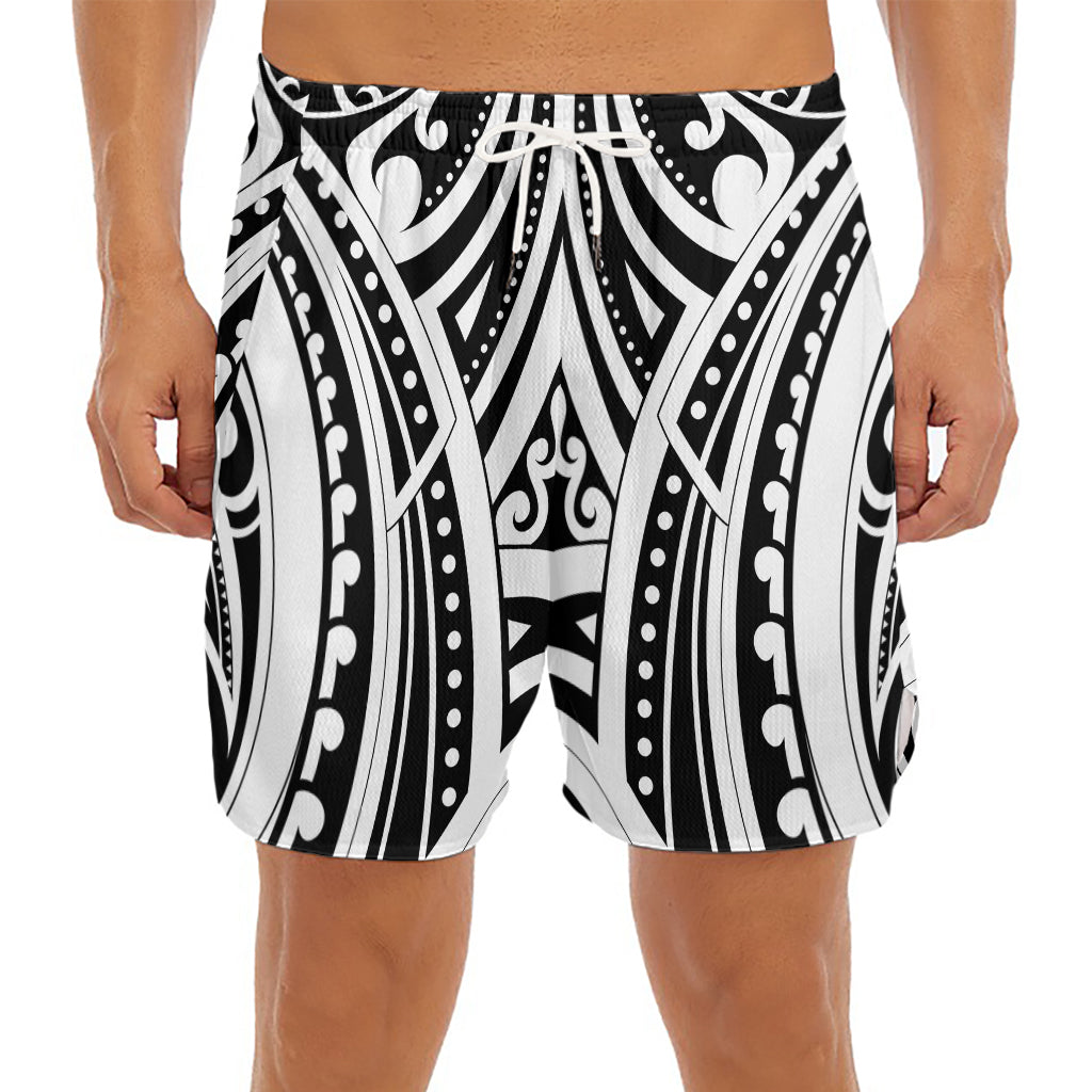 Maori Tribal Tattoo Pattern Print Men's Split Running Shorts