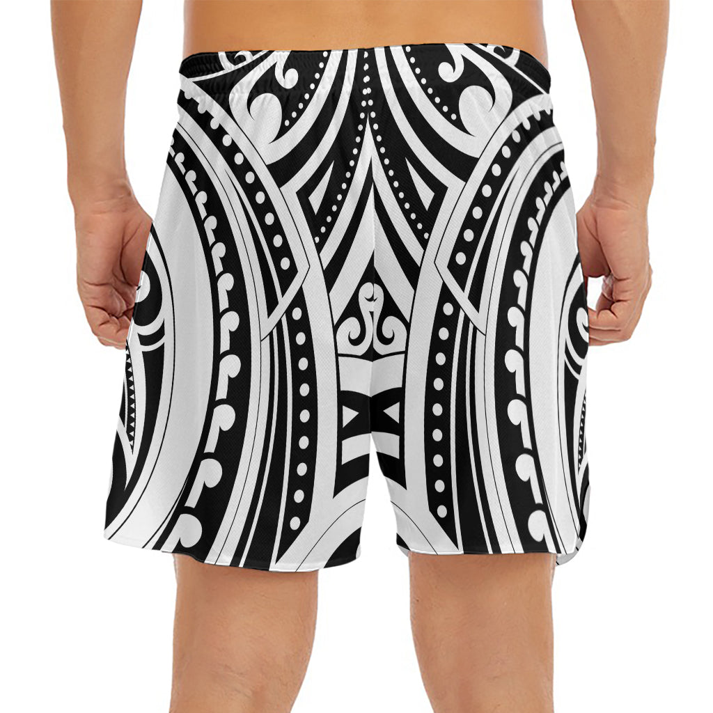 Maori Tribal Tattoo Pattern Print Men's Split Running Shorts