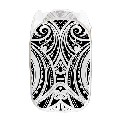 Maori Tribal Tattoo Pattern Print Mesh Laundry Hamper