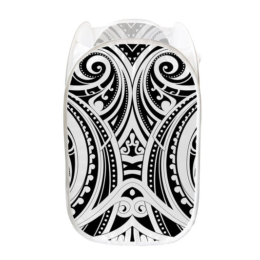 Maori Tribal Tattoo Pattern Print Mesh Laundry Hamper