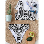 Maori Tribal Tattoo Pattern Print One Shoulder Bikini Top