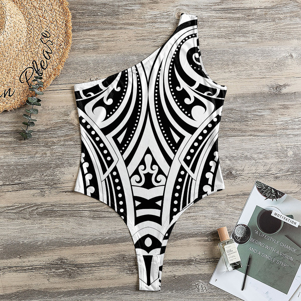 Maori Tribal Tattoo Pattern Print One Shoulder Bodysuit