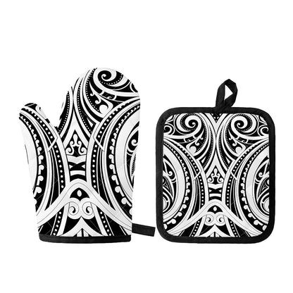Maori Tribal Tattoo Pattern Print Oven Mitt And Pot Holder Set