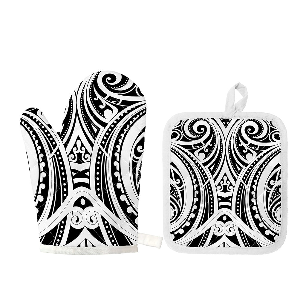 Maori Tribal Tattoo Pattern Print Oven Mitt And Pot Holder Set
